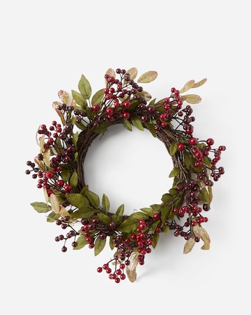 Mixed Berry Red Stem and Leaves Wreath 40cm