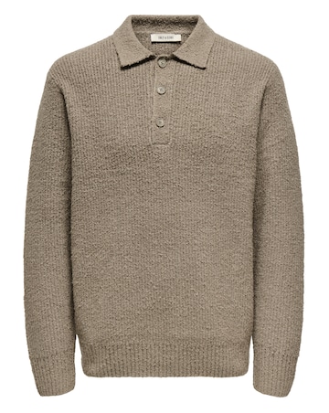 Only & Sons Dale Relaxed Long Sleeve Knitted Polo - Walnut