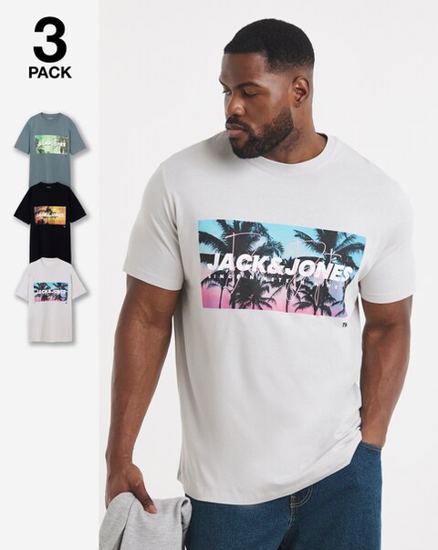 Jack & Jones Indiana Graphic T-Shirt 3 Pack - Multi