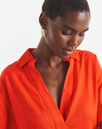 Collar Detail Short Sleeve Linen Mix Tunic