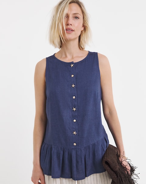 Linen Mix Button Detail Vest Top