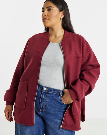 Simply Be Burgundy Soft Zip Through Bomber Jacket