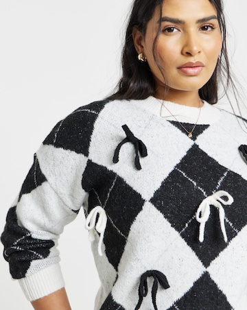 Bow Applique Argyle Jumper