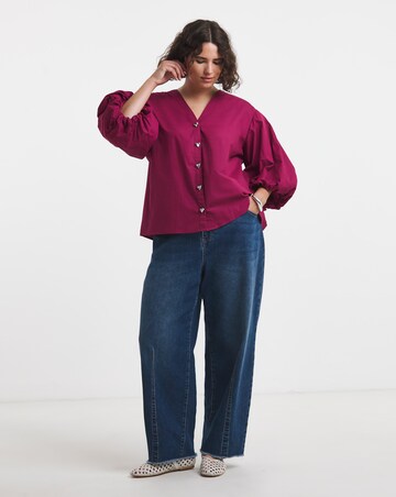 Simply Be Berry Heart Button Through Blouse