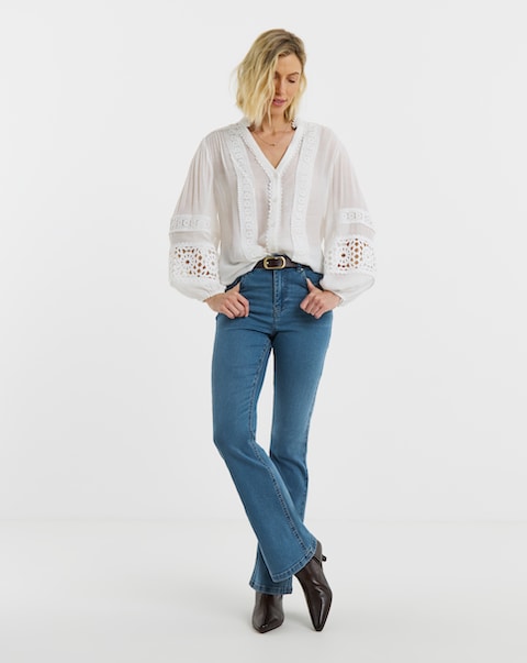 Mid Blue High Waist Super Soft Bootcut Jeans