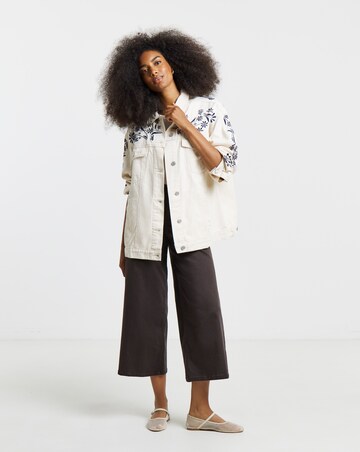 Simply Be Ecru Floral Embroidered Denim Boyfriend Jacket