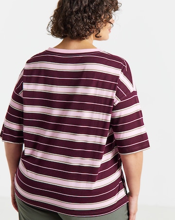Simply Be Pink And Burgundy Stripe Short Sleeve V-Neck T-Shirt