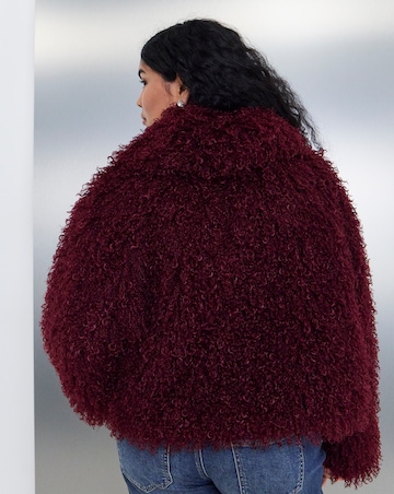 Burgundy Zip Front Short Faux Fur Coat