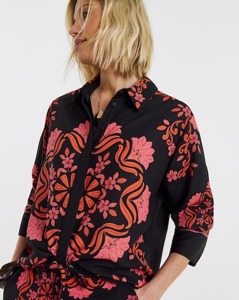 Black Paisley Placement Print Shirt