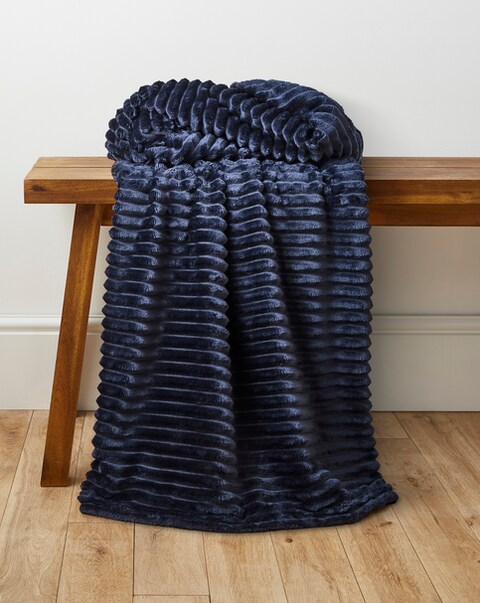 New In - Ribbed Fleece Throw - Navy