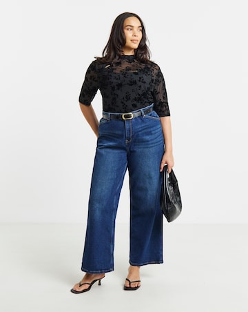Simply Be Black Mesh Flock Top
