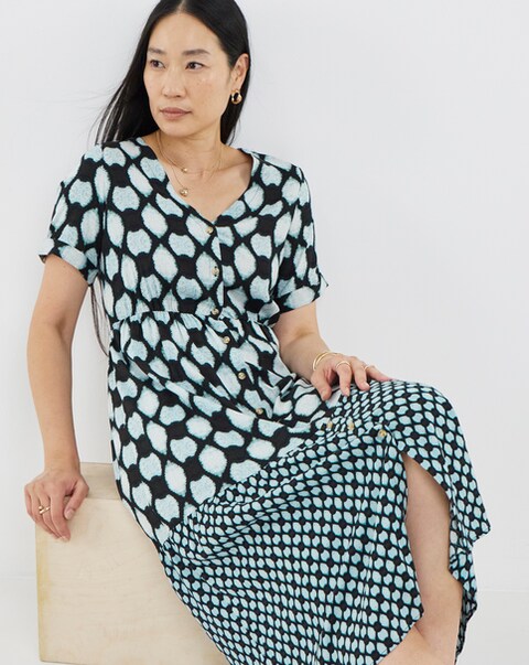 Contrast Print Button Through Dress