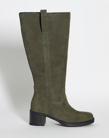 Winnie Suede Low Block Heel Knee High Boots - Wide Fit (E) & Curvy Calf