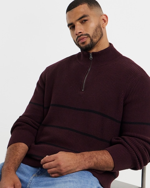 New In - Fisherman Stripe 1/4 Zip Knitted Jumper