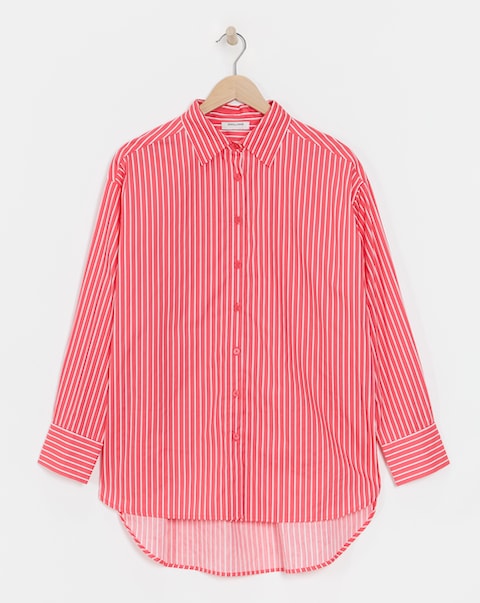 Cotton Poplin Oversized Long Sleeve Stripe Shirt