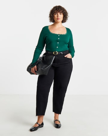 Simply Be Green Square Neck Button Down Long Sleeve Top