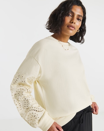 Simply Be Ecru Cut Work Sleeve Sweatshirt