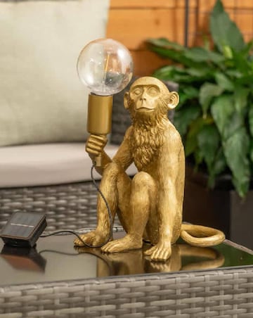 ValueLights Solar Powered Outdoor Garden Gold Monkey Table Lamp Light
