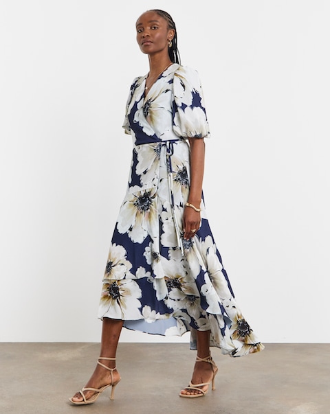 Joanna Hope Wrap Dress With Puff Sleeves