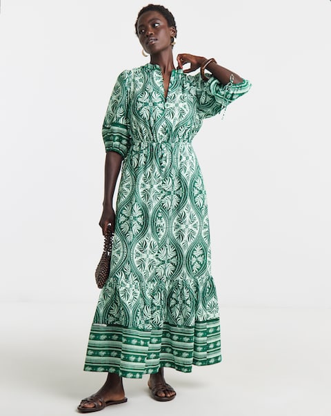 Border Print Cotton Prairie Dress