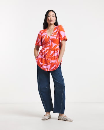Palm Print Angel Sleeve Longline Top