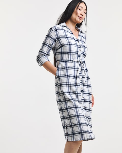 Brushed Check Utility Shirt Dress