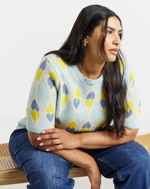 Heart Jacquard Short Sleeve Jumper