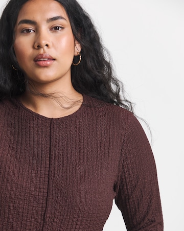 Simply Be Chocolate Crew Neck Long Sleeve Seam Detail Textured Top