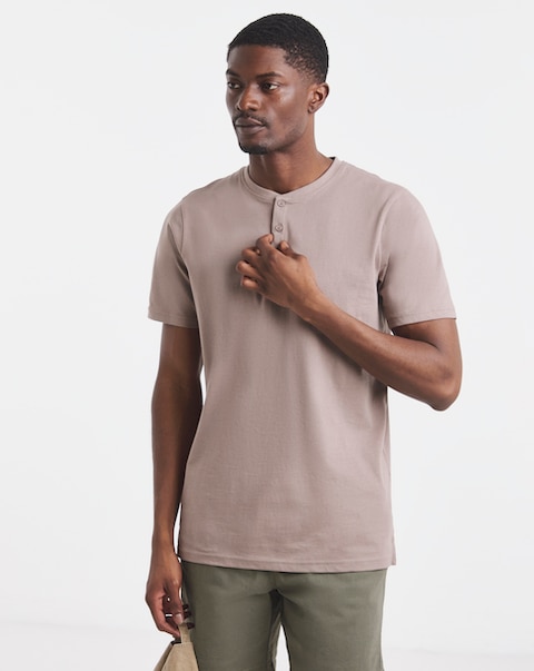 Pure Cotton Grandad Short Sleeve T-Shirt Long