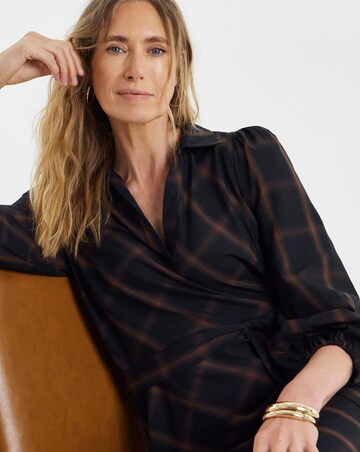Navy Check Belted Shirt Dress