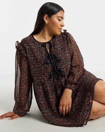 Ditsy Print Bow Detail Skater Dress