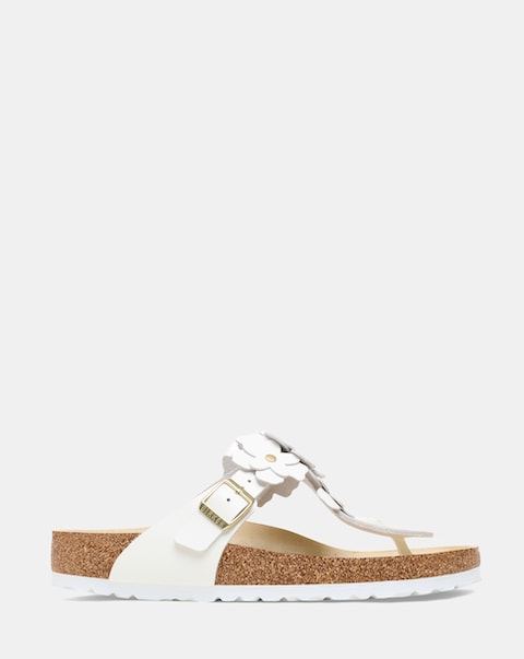 Birkenstock Gizeh White Smooth Leather Flower Sandals - Standard Fit (D)