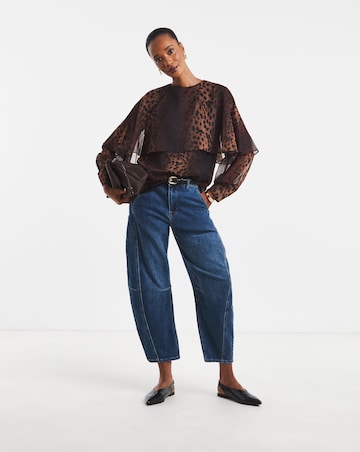 Leopard Print Cape Detail Chiffon Blouse