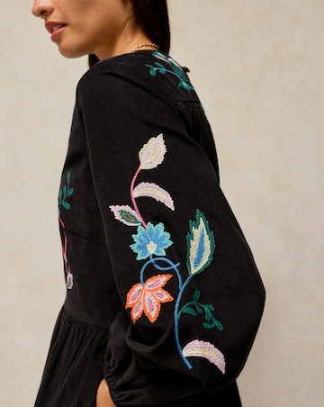 White Stuff Wren Embroidered Cord Dress