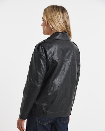 Black Oversized Crinkle Textured PU Biker