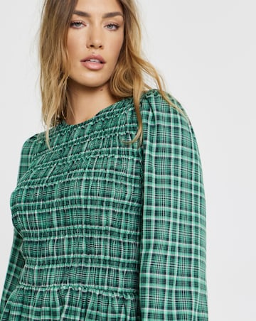 Simply Be Shirred Check Midi Dress