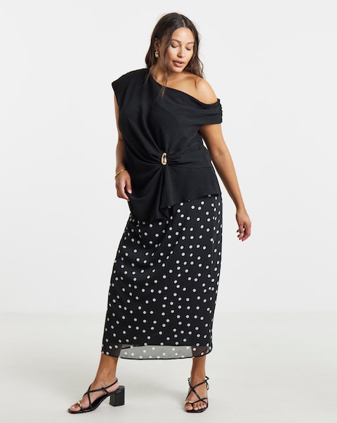 Simply Be Mono Spot Print Chiffon Maxi Skirt