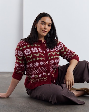 Floral Fair Isle Crew Neck Cardigan