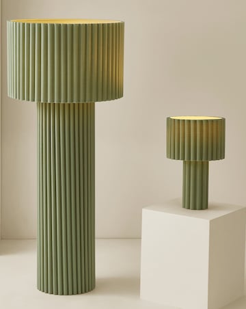 ValueLights Lenny Green Ribbed Fabric Midi Floor Lamp