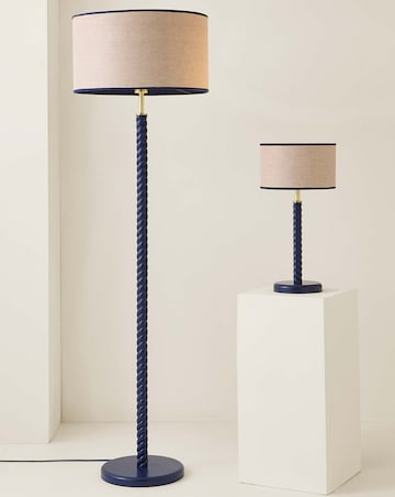 ValueLights Amara Navy Twist Table Lamp with Colour Match Inner Shade
