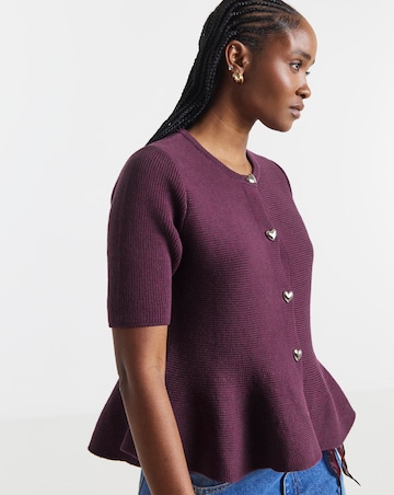 Plum Short Sleeve Peplum Cardigan