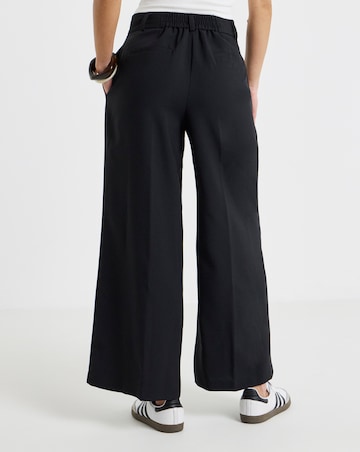 Black Elastic Back Pleated Wide Leg Trousers