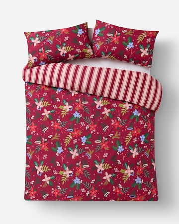 Christmas Floral Stripe Cotton Blend Reversible Duvet Cover Set