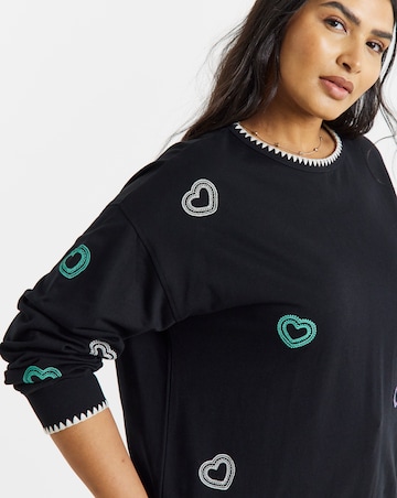 Simply Be Black Heart Cross Stitch Embroidered Sweatshirt