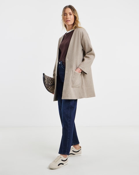 Mushroom Wool Like Collarless Coat