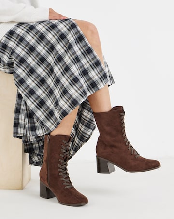 Megan Lace Up Block Heel Ankle Boots - Extra Wide Fit (EEE)