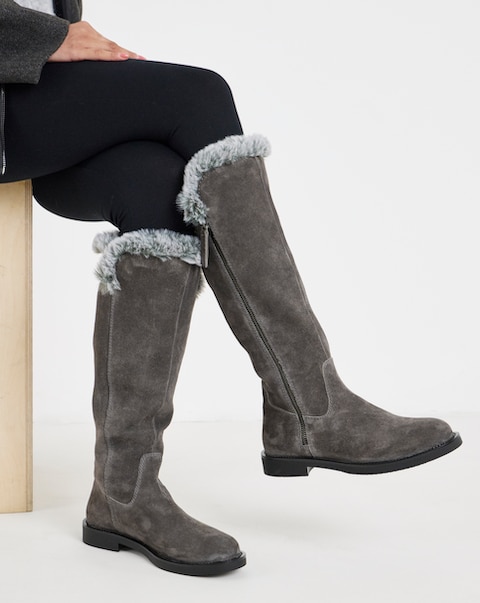 New In - Fur Lined Flat Knee Boots Ex Wide