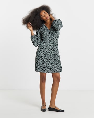 Ditsy Print Supersoft Knot Front Skater Dress