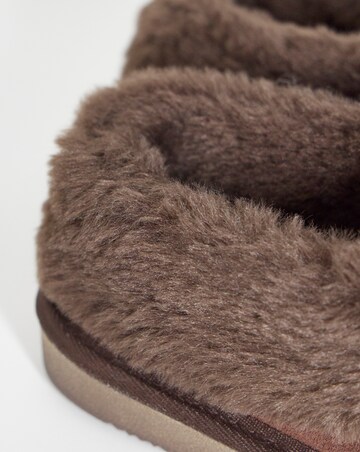 Capri Full Suede Faux Fur Trim Slippers - Wide Fit (E)