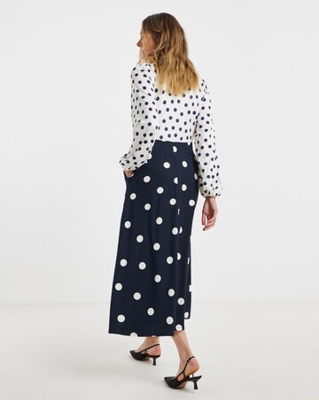 Black Spot Contrast Print Jersey Midi Tea Dress